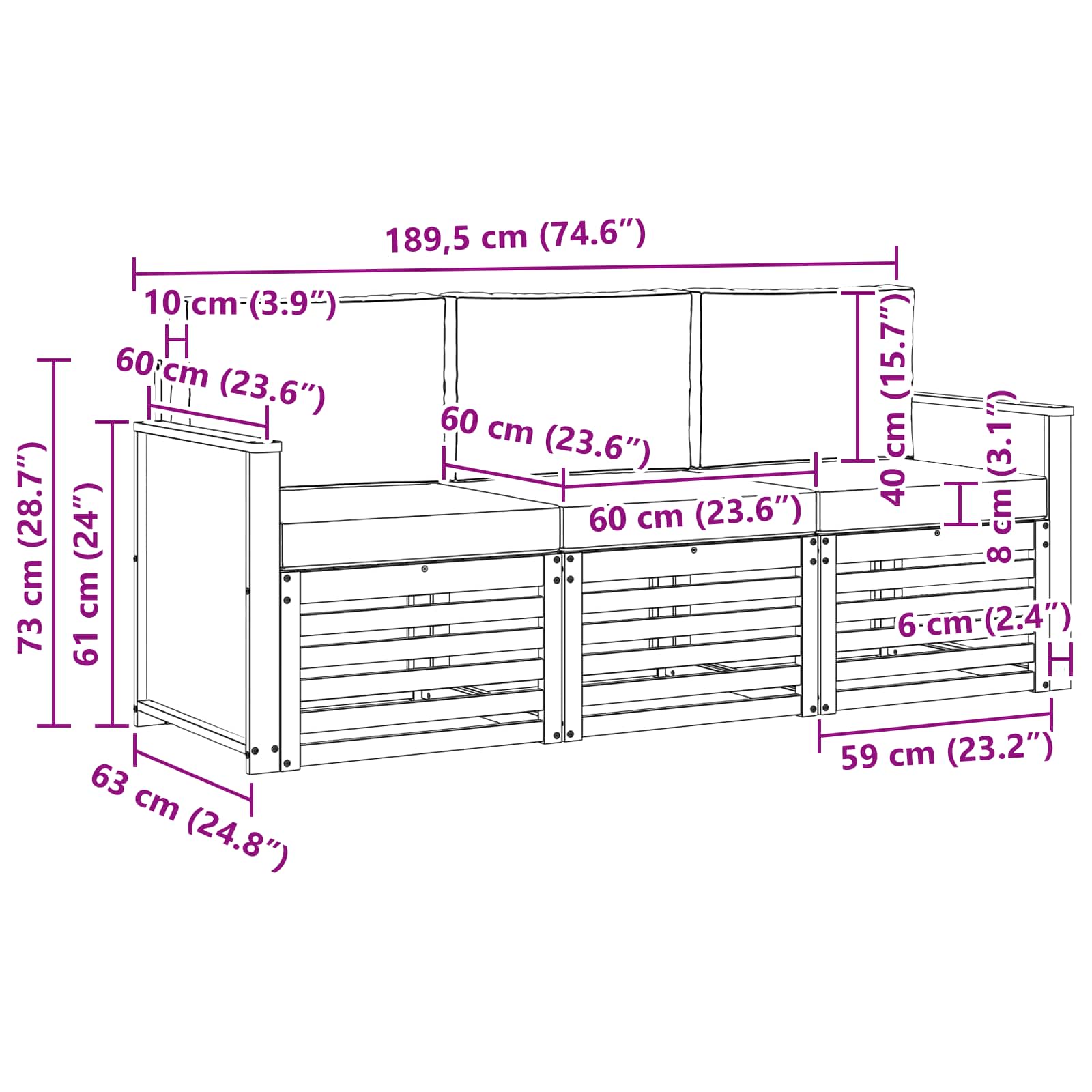 vidaXL Zestawy sof z poduszką 3 pcs Lite Drewno Akacji