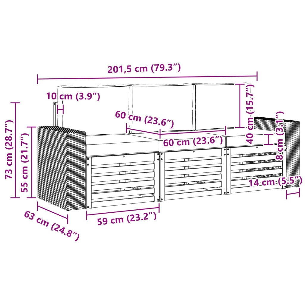 vidaXL Zestawy sof z poduszką 3 pcs Lite Drewno Akacji