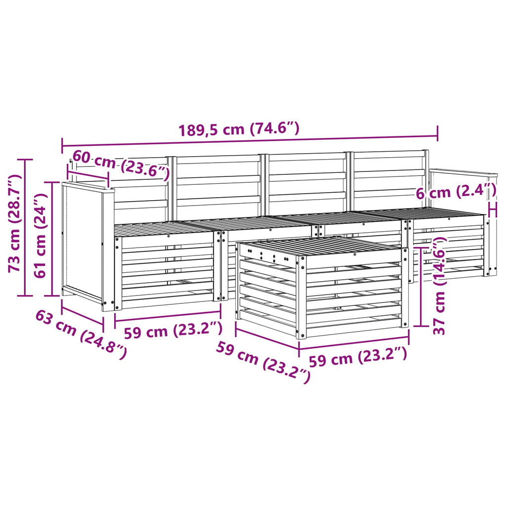 vidaXL Zestaw sof na zewnątrz 5 pcs naturalny Lite Drewno Akacji