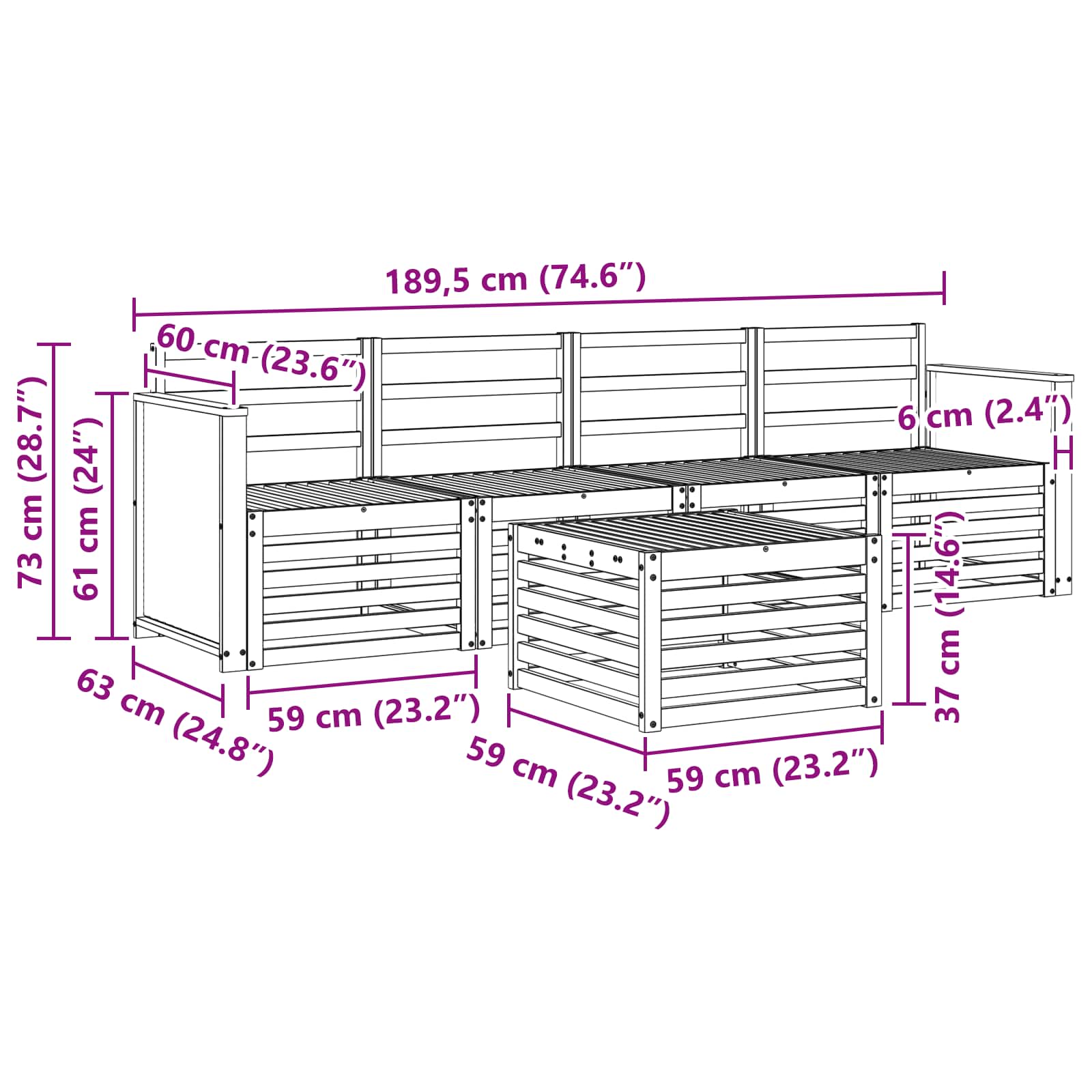 vidaXL Zestaw sof na zewnątrz 5 pcs naturalny Lite Drewno Akacji