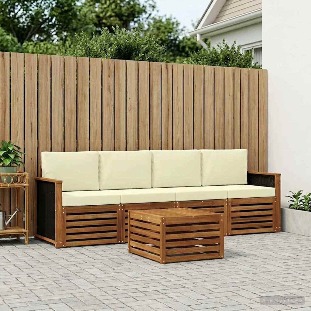 vidaXL Zestaw sof na zewnątrz z poduszką 5 pcs Naturalny i Kremowy