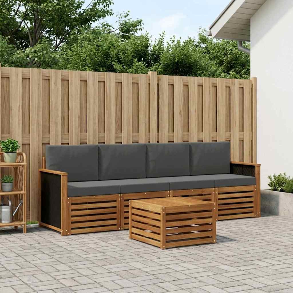 vidaXL Zestaw sof na zewnątrz z poduszką 5 pcs Naturalny i Antracytowy