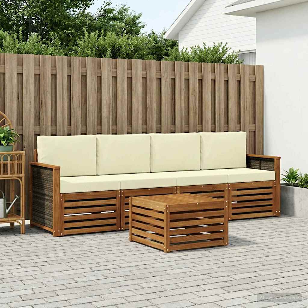vidaXL Zestaw sof na zewnątrz z poduszką 5 pcs Naturalny i Kremowy