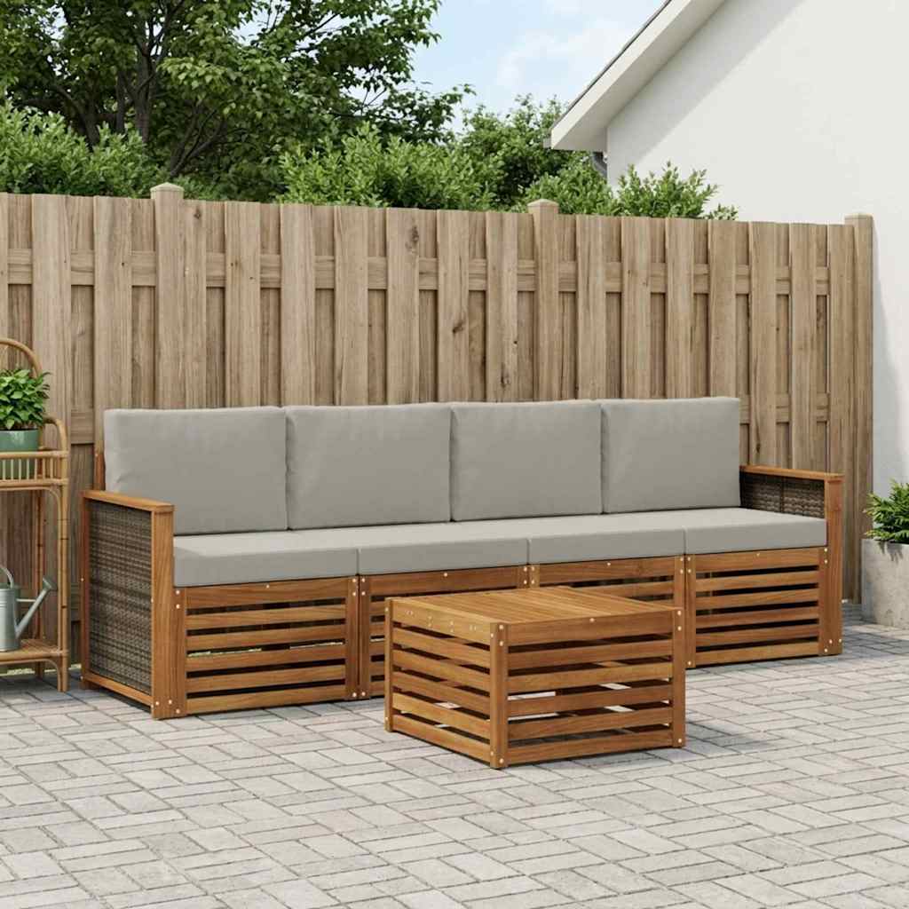 vidaXL Zestaw sof na zewnątrz z poduszką 5 pcs Naturalny i jasnoszary