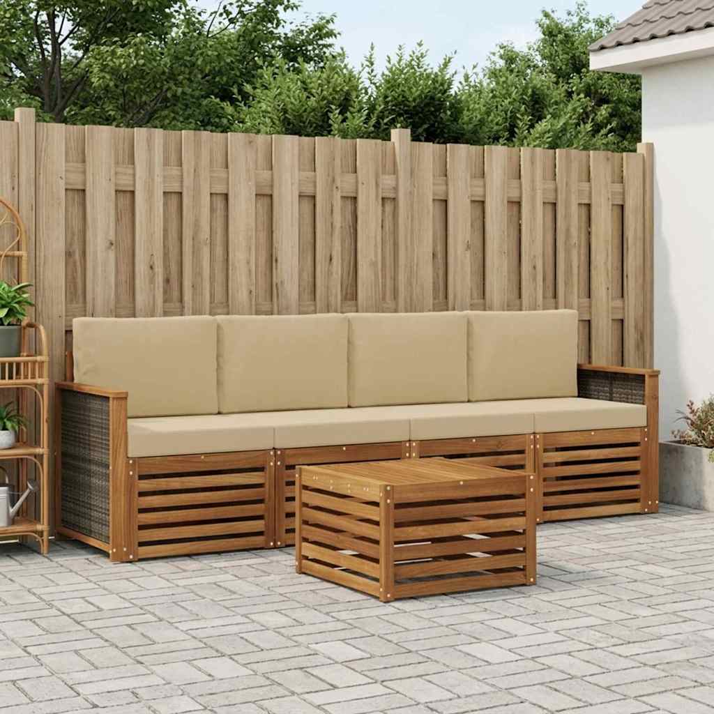 vidaXL Zestaw sof na zewnątrz z poduszką 5 pcs Naturalny i Beżowy
