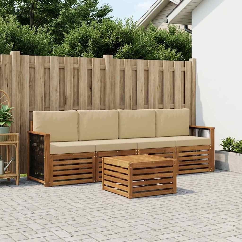 vidaXL Zestaw sof na zewnątrz z poduszką 5 pcs Naturalny i Beżowy