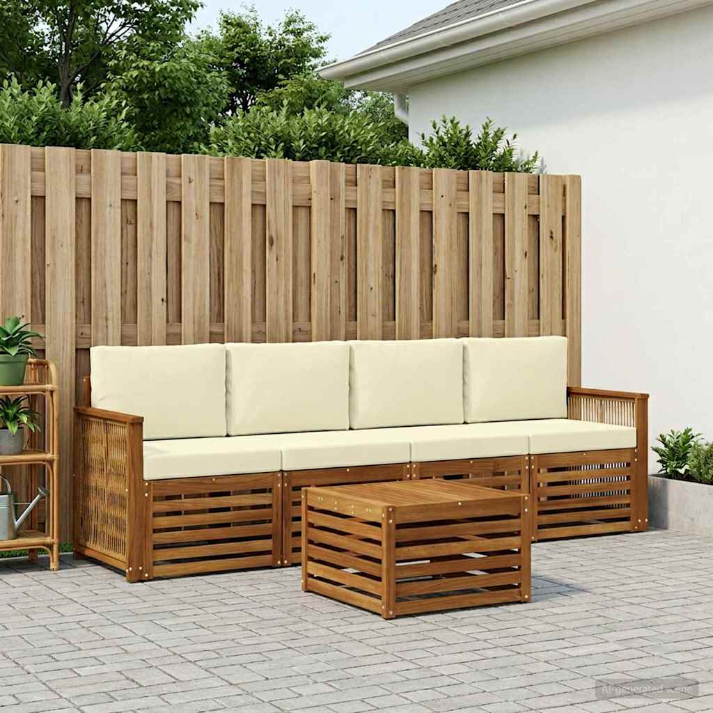 vidaXL Zestaw sof na zewnątrz z poduszką 5 pcs Naturalny i Kremowy
