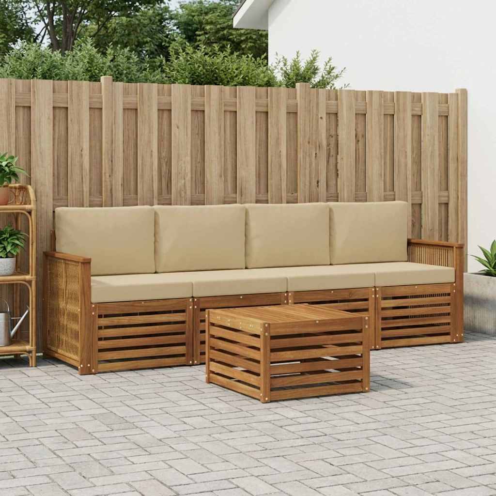 vidaXL Zestaw sof na zewnątrz z poduszką 5 pcs Naturalny i Beżowy