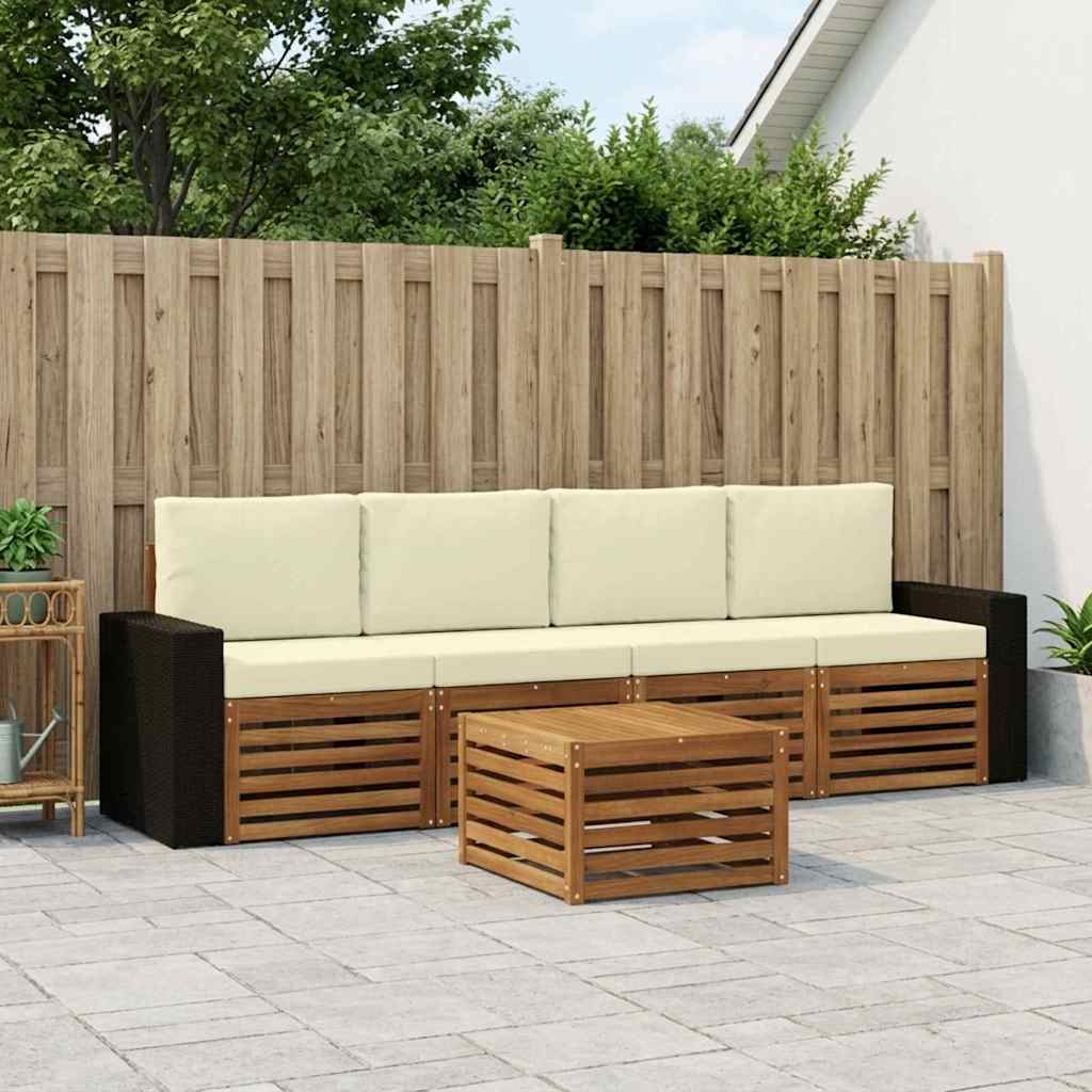 vidaXL Zestaw sof na zewnątrz z poduszką 5 pcs Naturalny i Kremowy