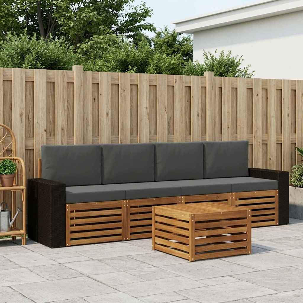 vidaXL Zestaw sof na zewnątrz z poduszką 5 pcs Naturalny i Antracytowy