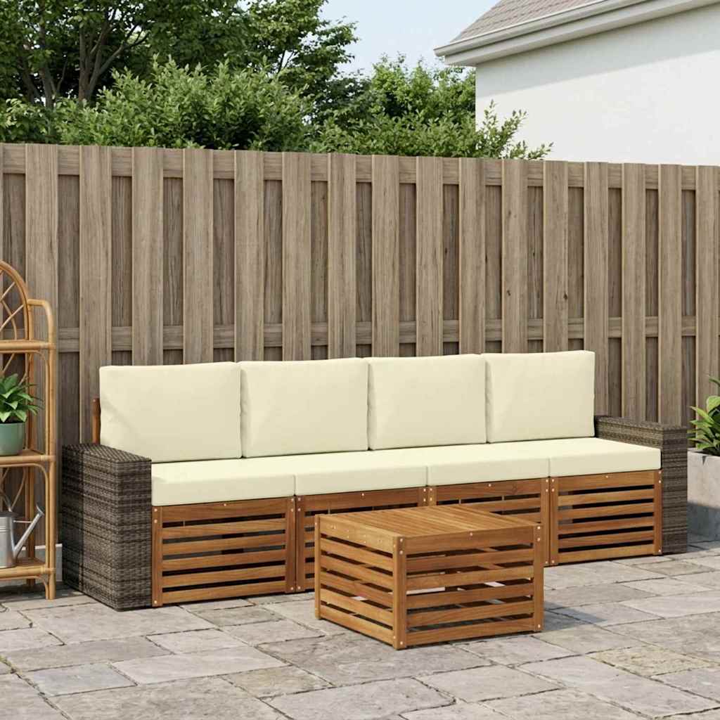 vidaXL Zestaw sof na zewnątrz z poduszką 5 pcs Naturalny i Kremowy