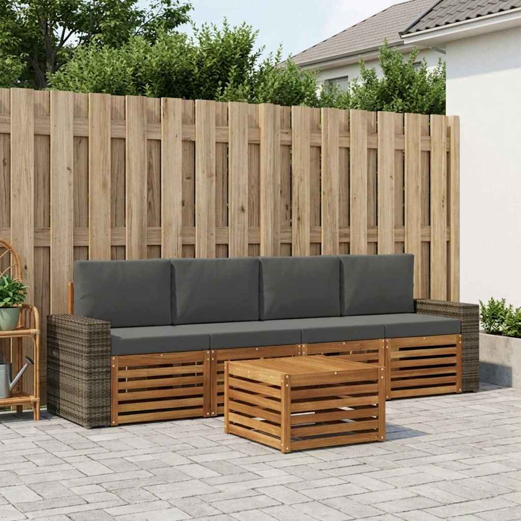 vidaXL Zestaw sof na zewnątrz z poduszką 5 pcs Naturalny i Antracytowy