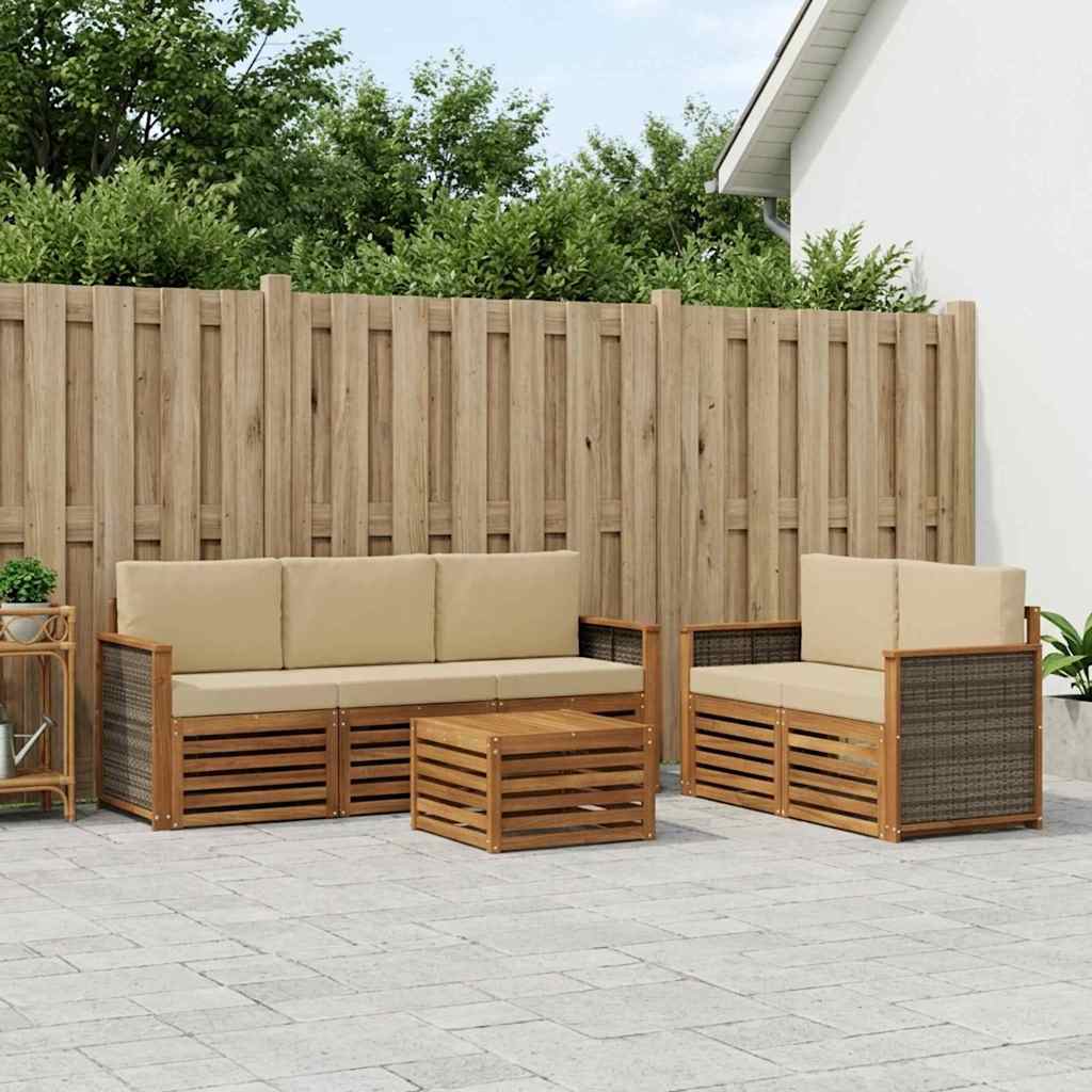 vidaXL Zestawy sof z poduszką 6 pcs Lite Drewno Akacji
