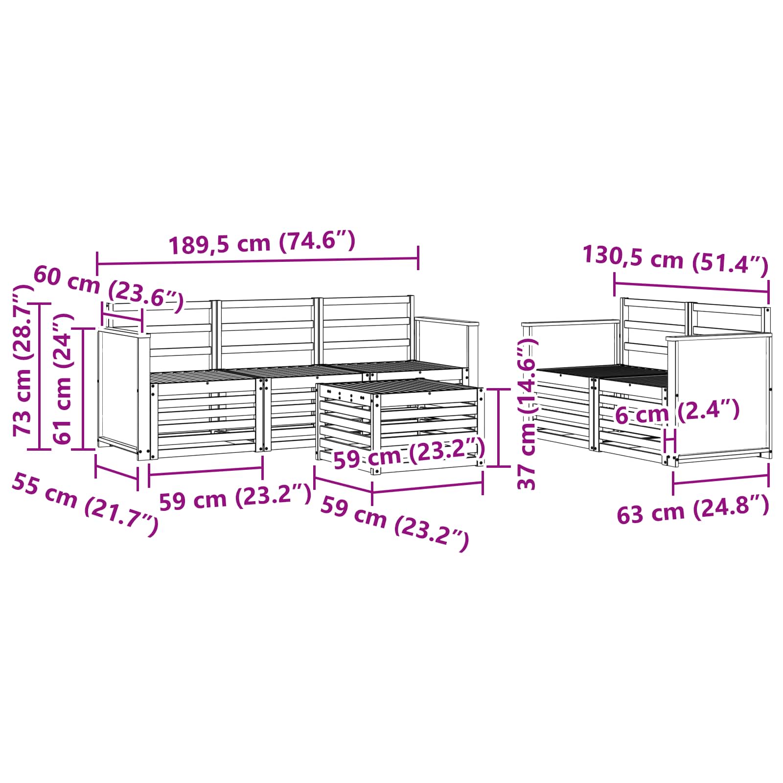 vidaXL Zestawy sof 6 pcs Lite Drewno Akacji