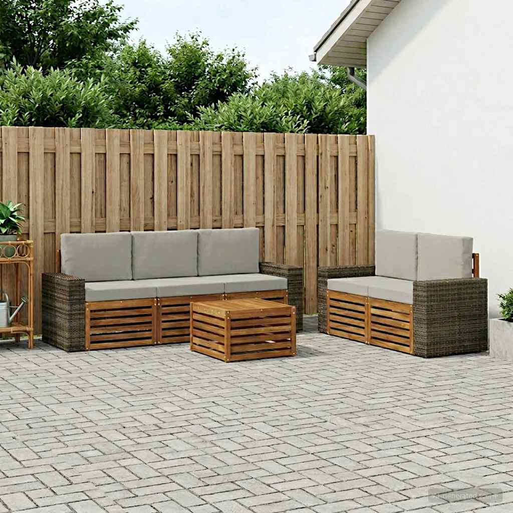 vidaXL Zestawy sof z poduszką 6 pcs Lite Drewno Akacji