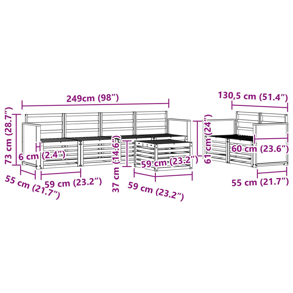 vidaXL Zestaw sof na zewnątrz 7 pcs naturalny Lite Drewno Akacji