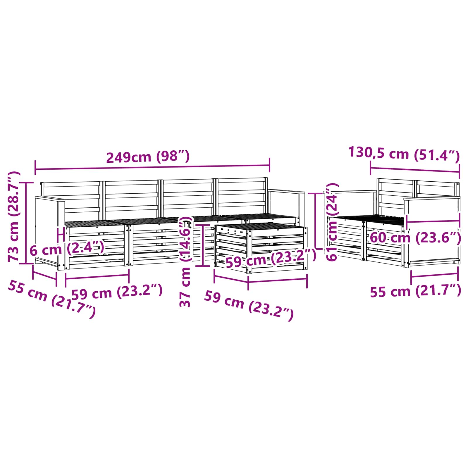 vidaXL Zestaw sof na zewnątrz 7 pcs naturalny Lite Drewno Akacji
