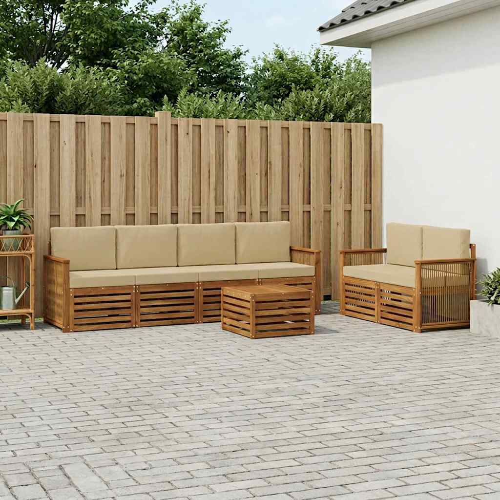 vidaXL Zestaw sof na zewnątrz z poduszką 7 pcs Naturalny i Beżowy