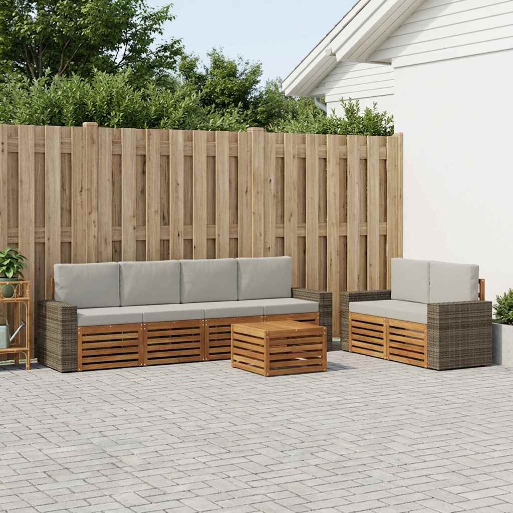 vidaXL Zestaw sof na zewnątrz z poduszką 7 pcs Naturalny i jasnoszary