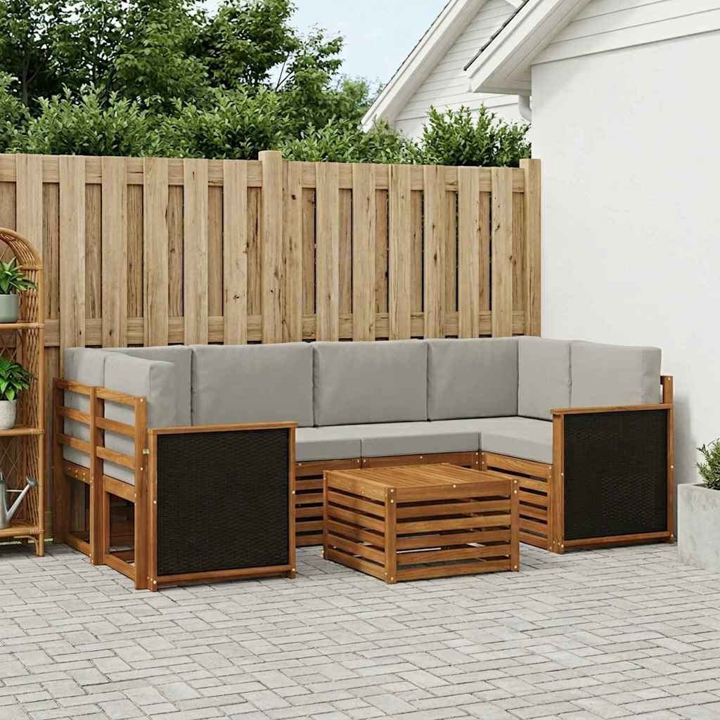 vidaXL Zestaw sof na zewnątrz z poduszką 7 pcs Naturalny i jasnoszary