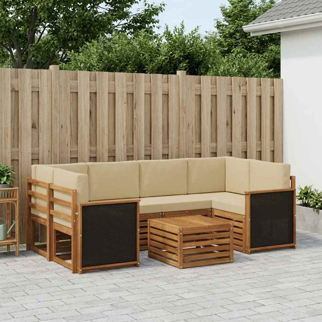 vidaXL Zestaw sof na zewnątrz z poduszką 7 pcs Naturalny i Beżowy
