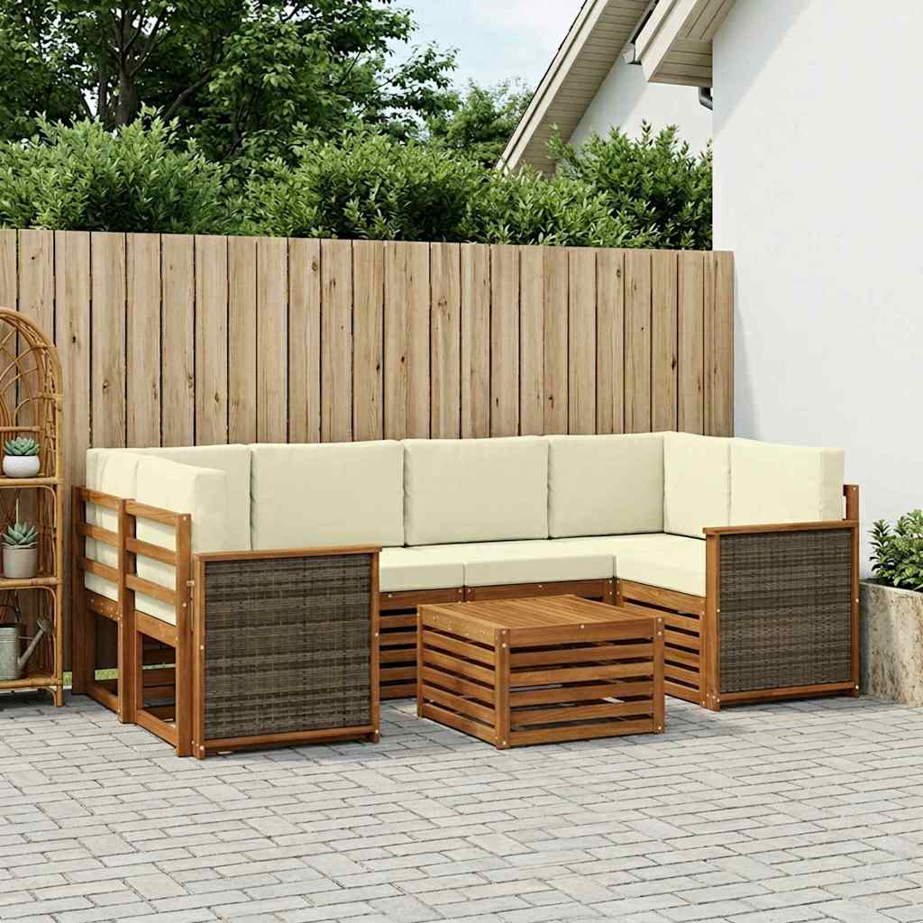 vidaXL Zestaw sof na zewnątrz z poduszką 7 pcs Naturalny i Kremowy