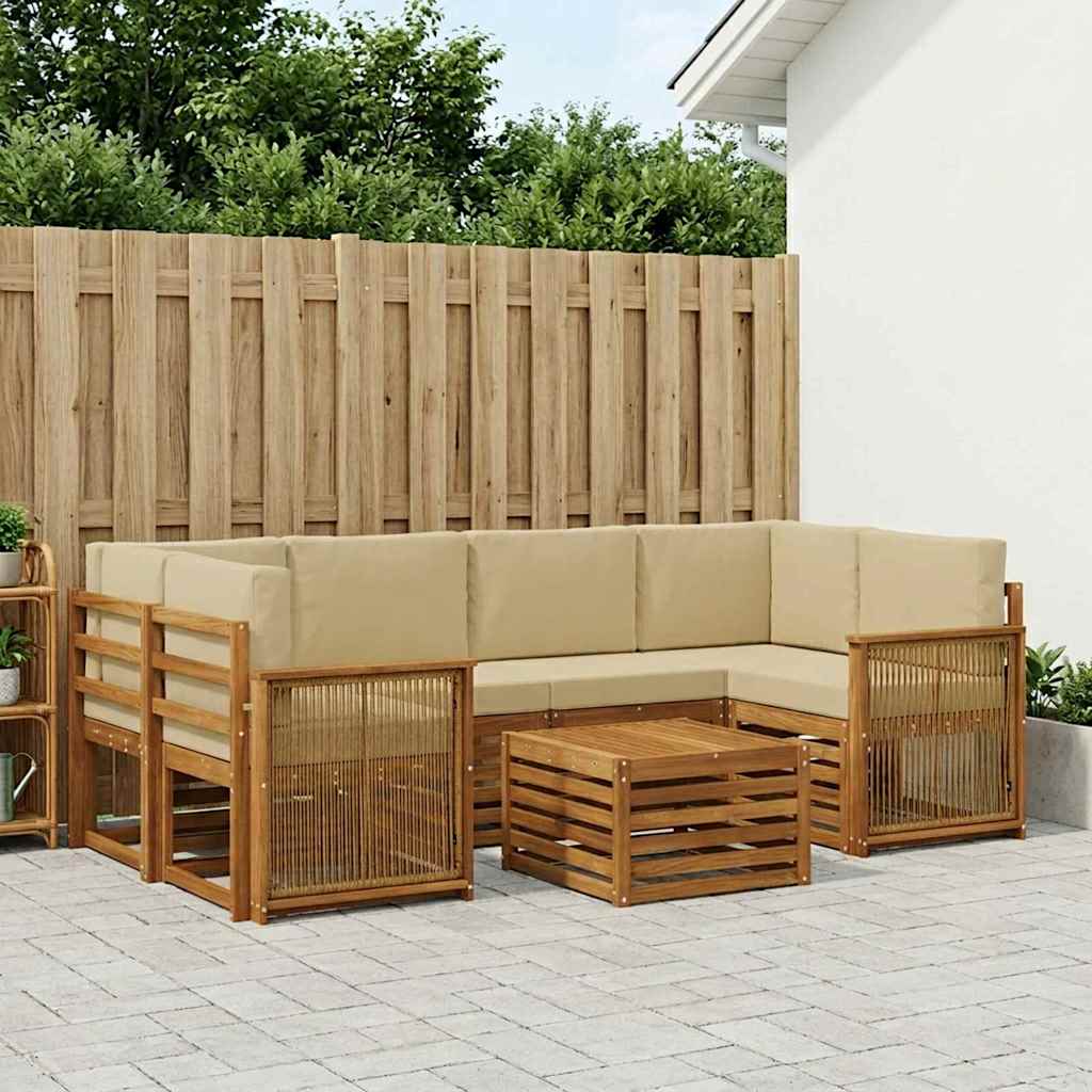 vidaXL Zestaw sof na zewnątrz z poduszką 7 pcs Naturalny i Beżowy