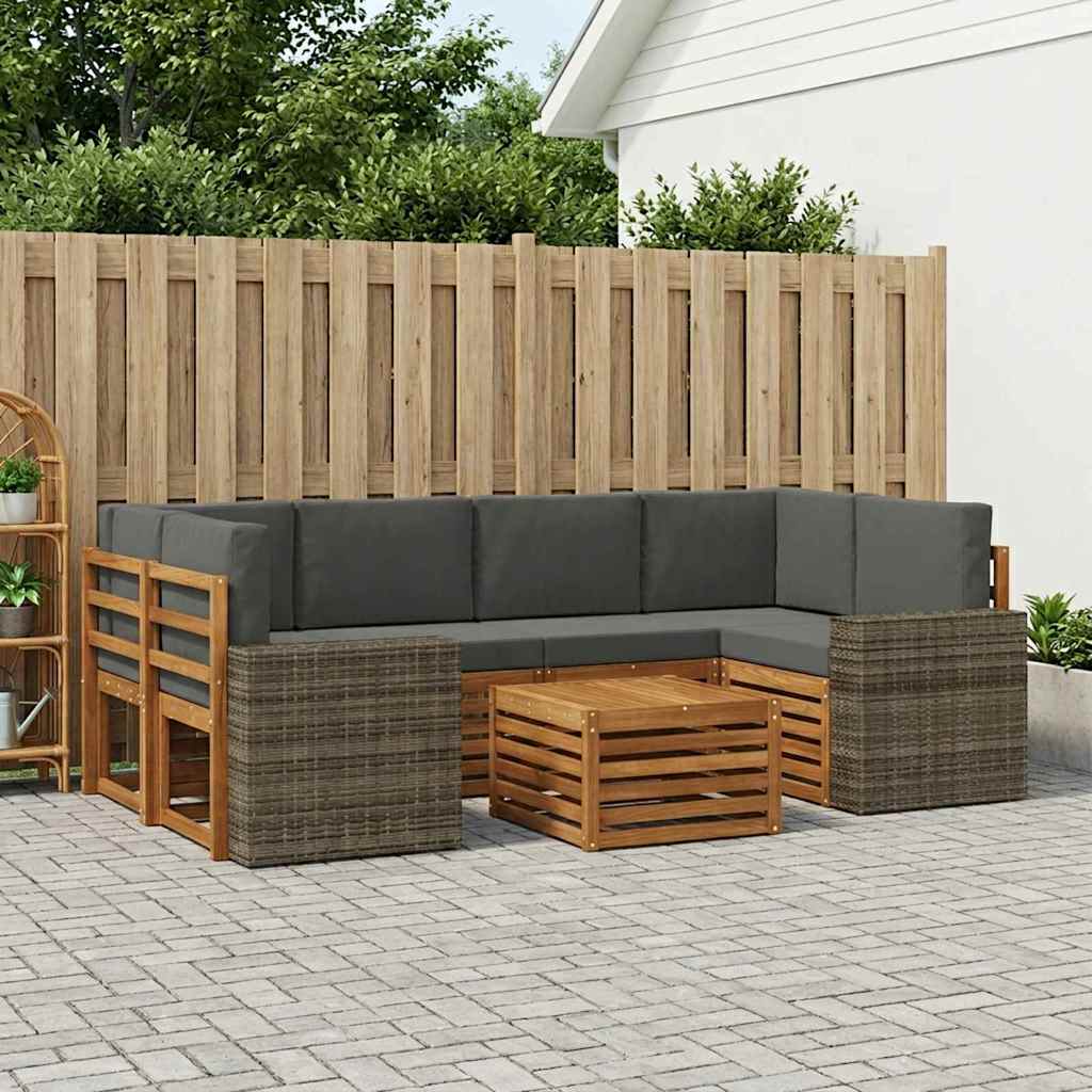 vidaXL Zestaw sof na zewnątrz z poduszką 7 pcs Naturalny i Antracytowy