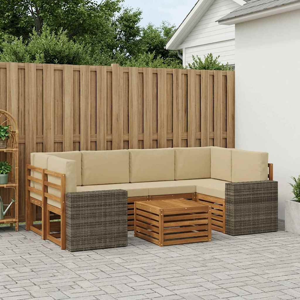vidaXL Zestaw sof na zewnątrz z poduszką 7 pcs Naturalny i Beżowy