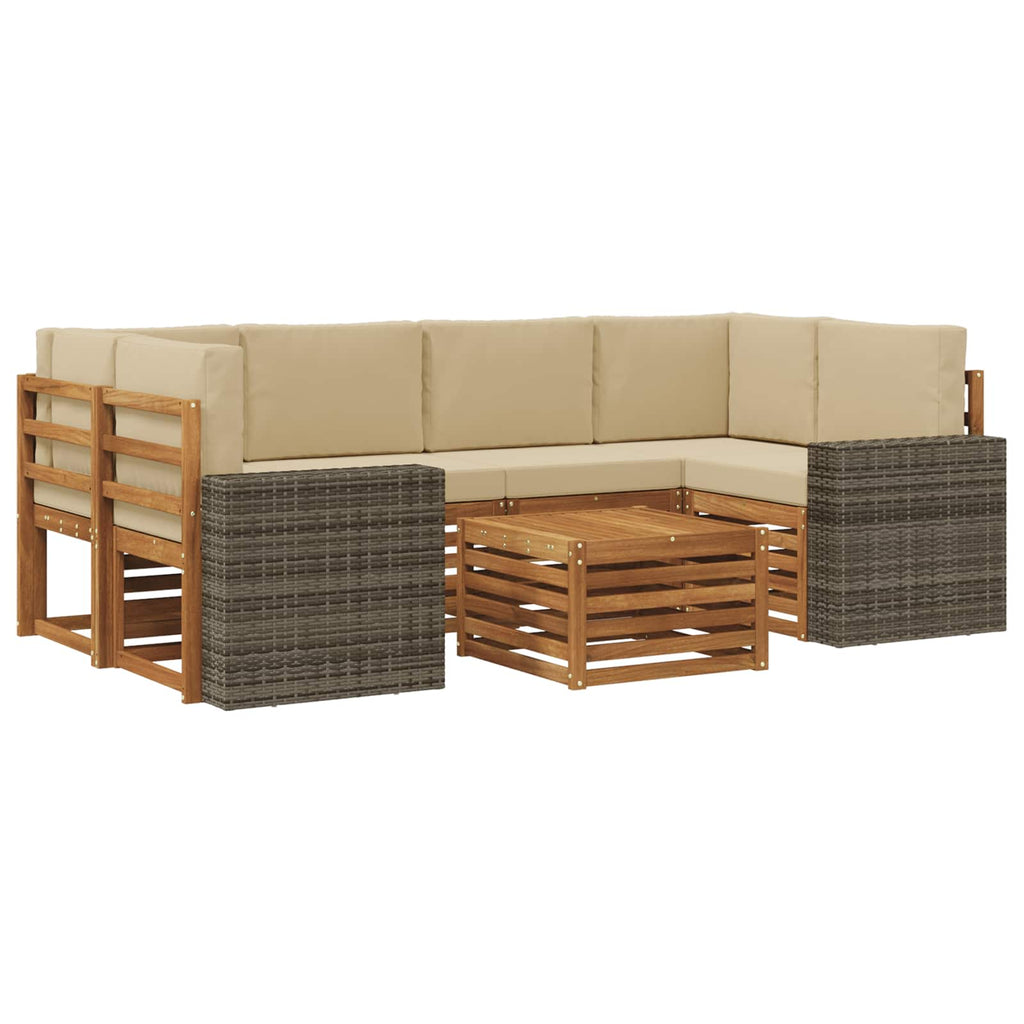 vidaXL Zestaw sof na zewnątrz z poduszką 7 pcs Naturalny i Beżowy