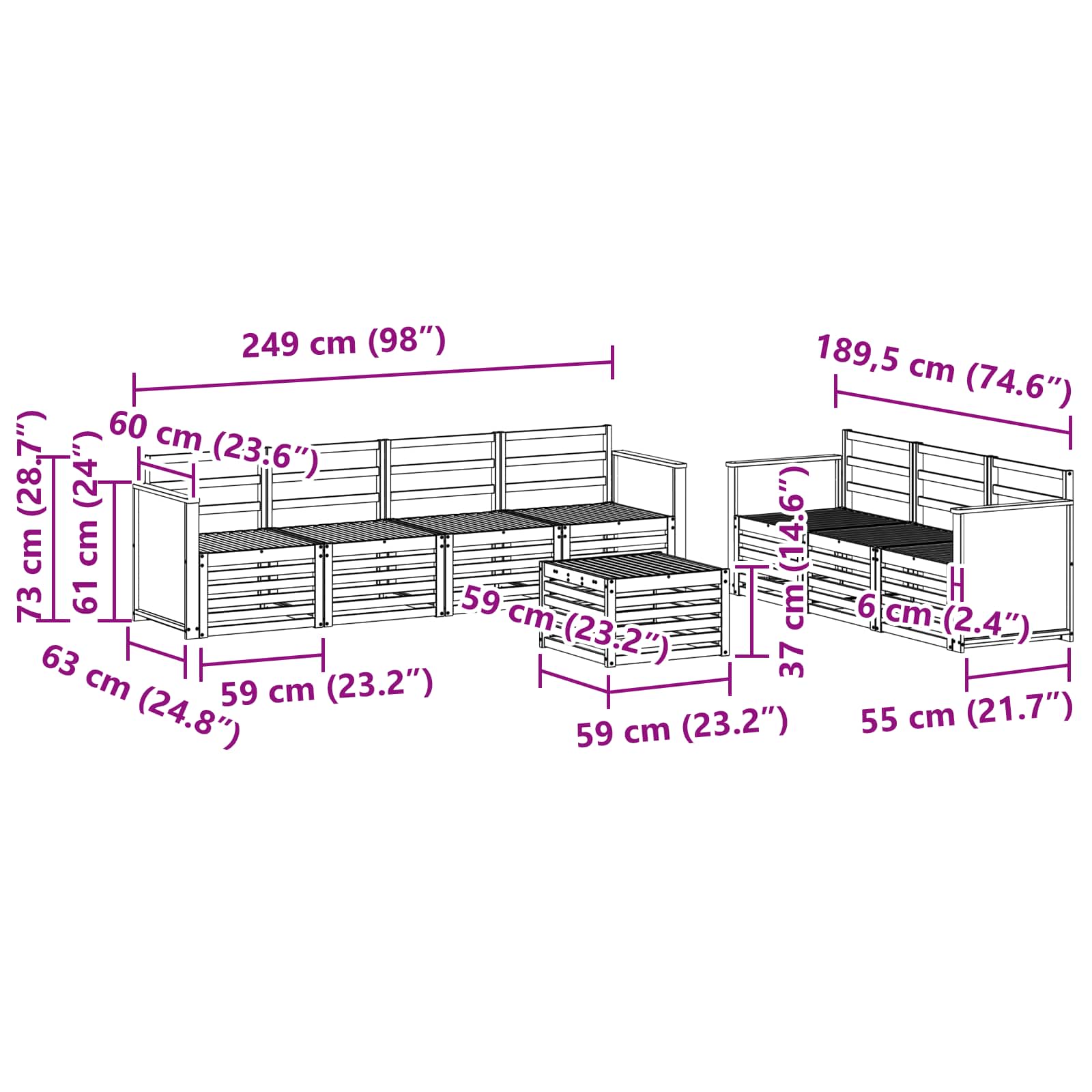 vidaXL Zestawy sof 8 pcs Lite Drewno Akacji