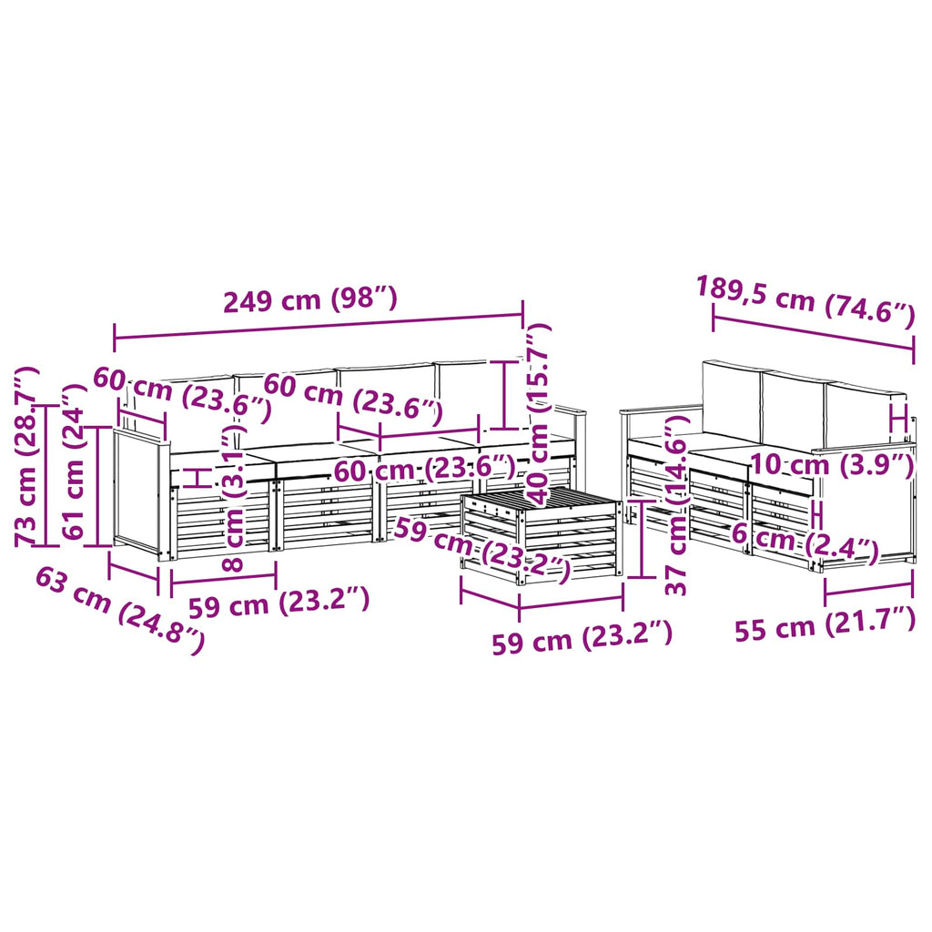 vidaXL Zestawy sof z poduszką 8 pcs Lite Drewno Akacji