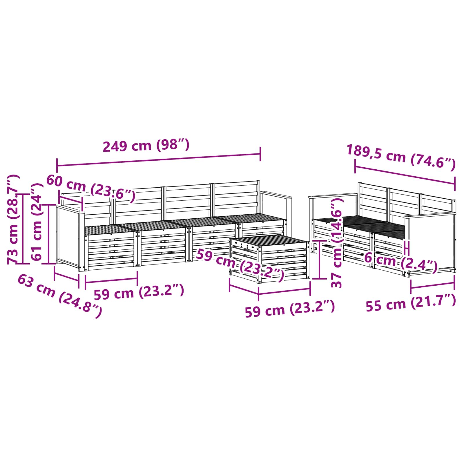 vidaXL Zestawy sof 8 pcs Lite Drewno Akacji