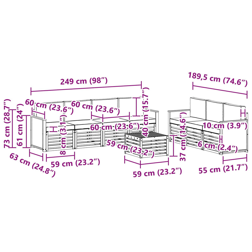 vidaXL Zestawy sof z poduszką 8 pcs Lite Drewno Akacji