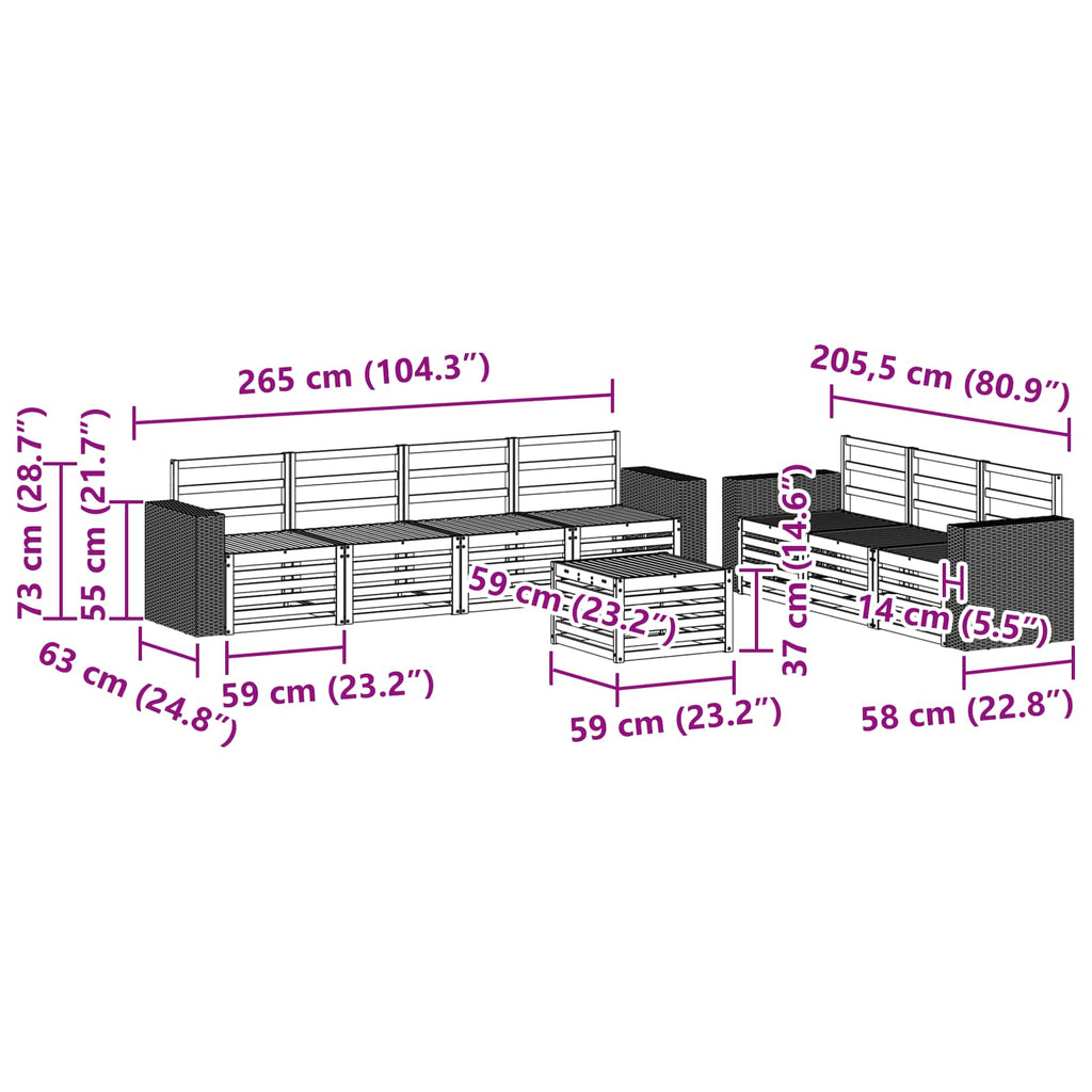 vidaXL Zestawy sof 8 pcs Lite Drewno Akacji