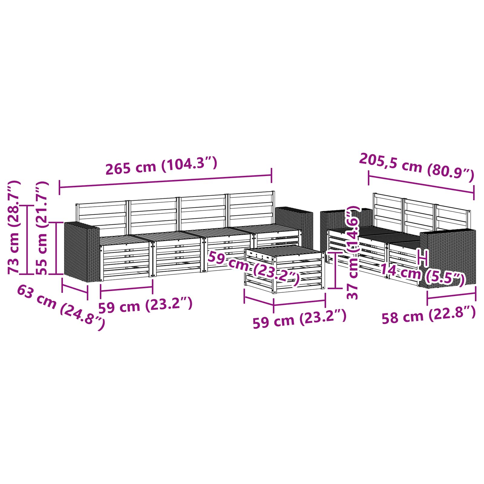 vidaXL Zestawy sof 8 pcs Lite Drewno Akacji