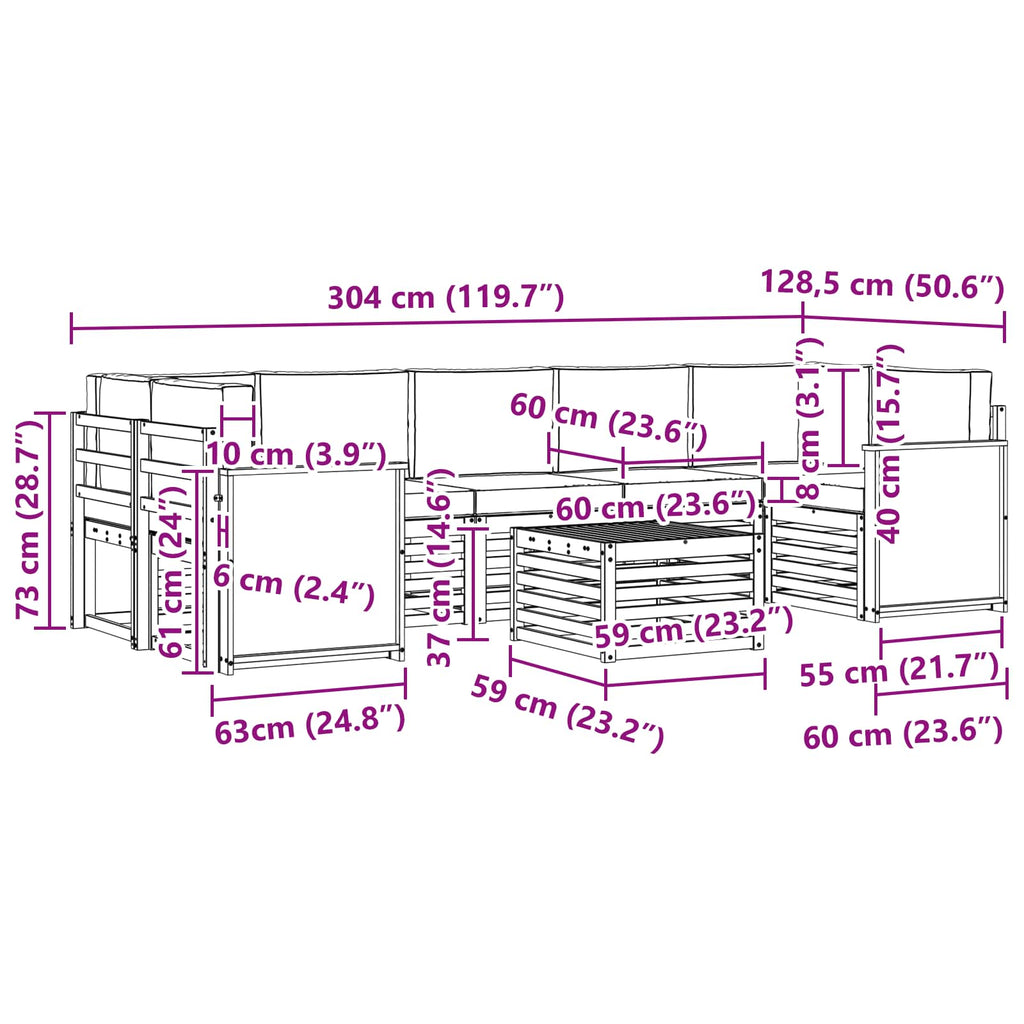 vidaXL Zestaw sof na zewnątrz z poduszką 8 pcs Naturalny i Kremowy