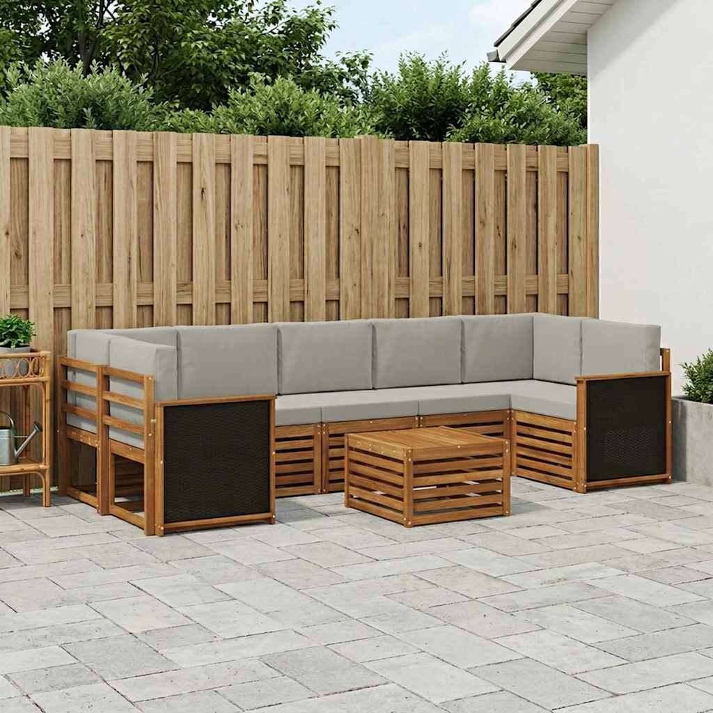 vidaXL Zestaw sof na zewnątrz z poduszką 8 pcs Naturalny i jasnoszary