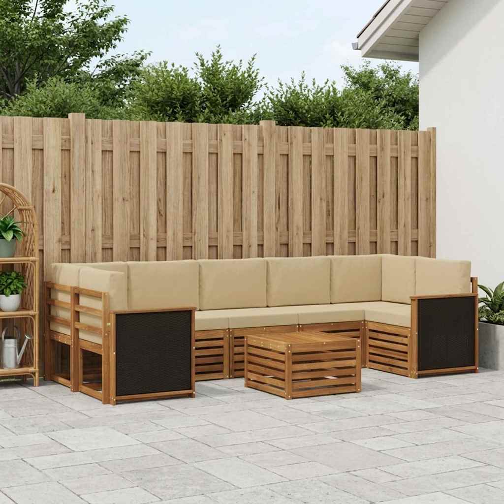 vidaXL Zestaw sof na zewnątrz z poduszką 8 pcs Naturalny i Beżowy