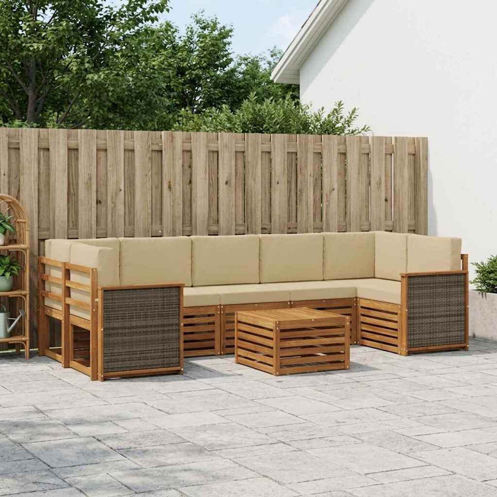 vidaXL Zestaw sof na zewnątrz z poduszką 8 pcs Naturalny i Beżowy
