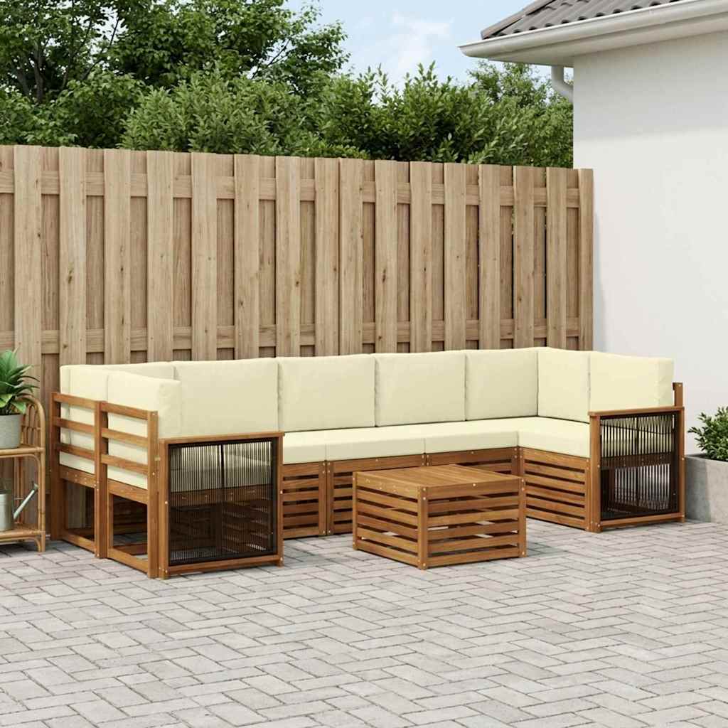 vidaXL Zestaw sof na zewnątrz z poduszką 8 pcs Naturalny i Kremowy