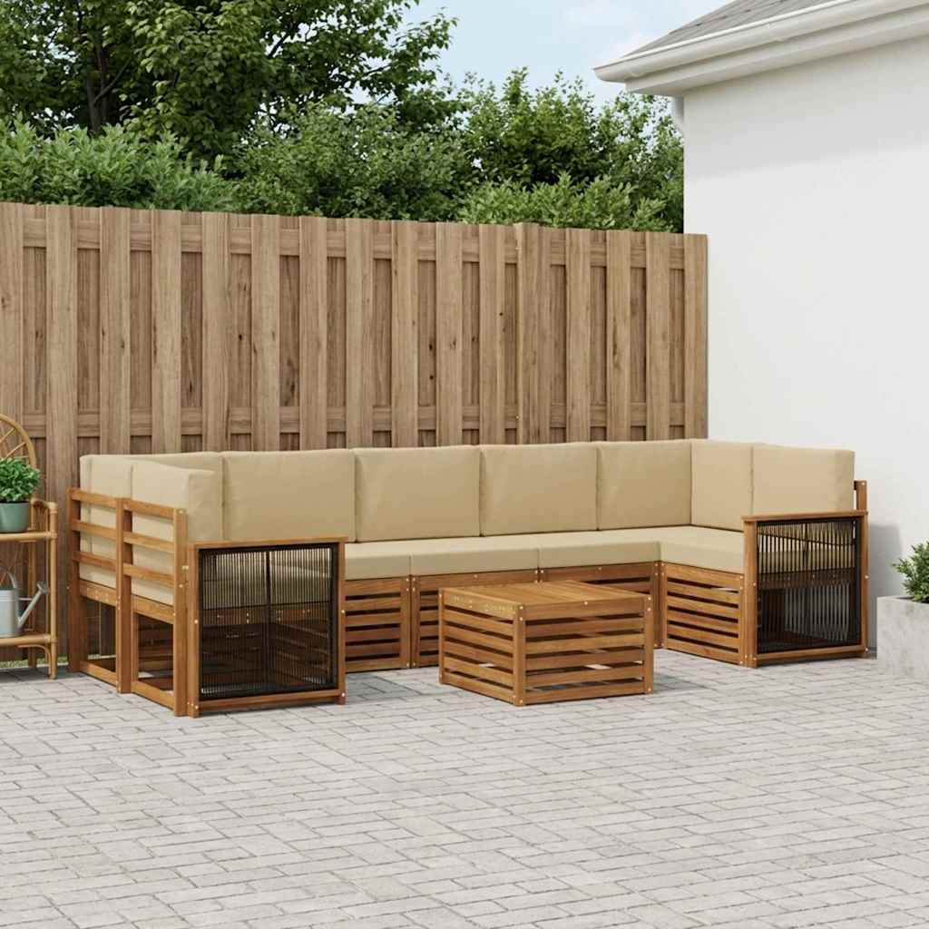 vidaXL Zestaw sof na zewnątrz z poduszką 8 pcs Naturalny i Beżowy