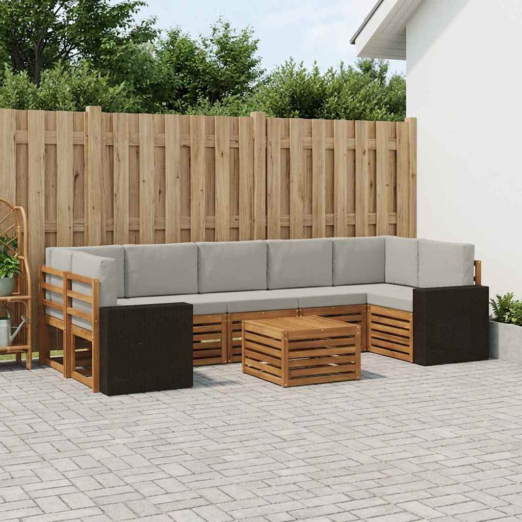 vidaXL Zestaw sof na zewnątrz z poduszką 8 pcs Naturalny i jasnoszary