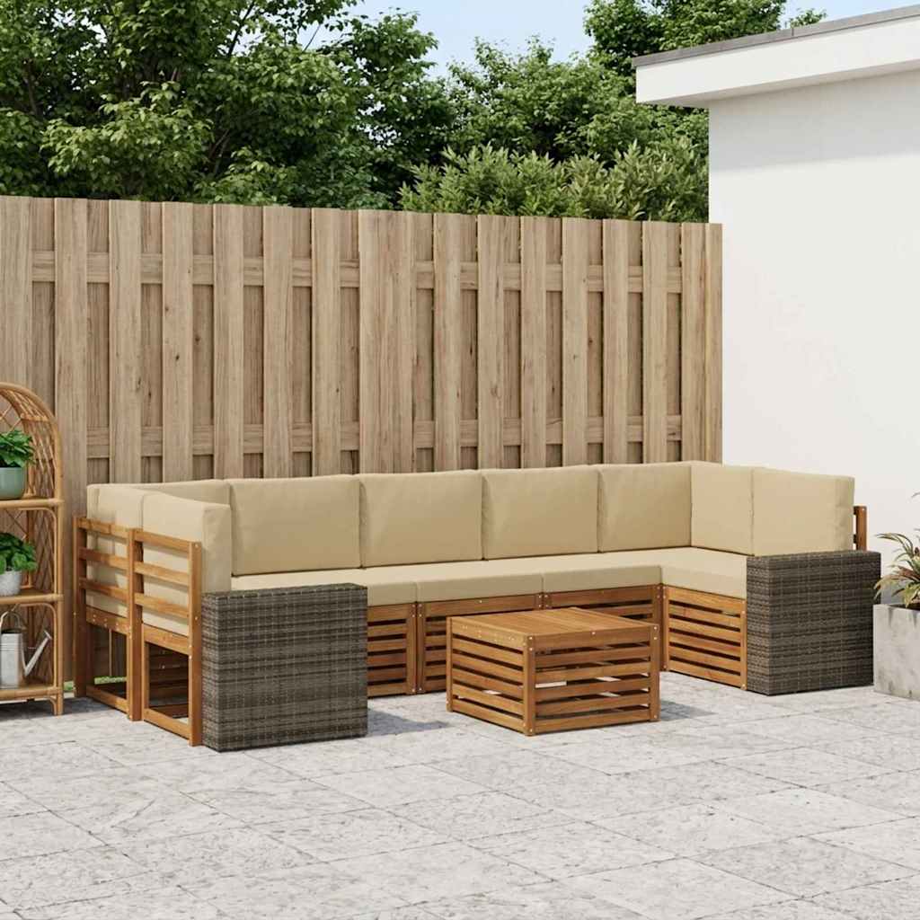 vidaXL Zestaw sof na zewnątrz z poduszką 8 pcs Naturalny i Beżowy