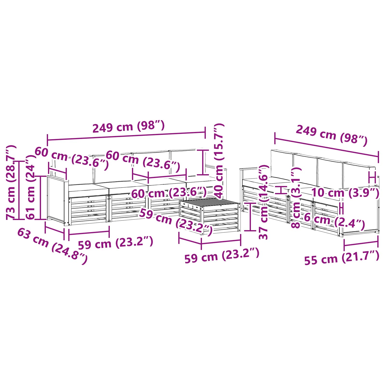 vidaXL Zestawy sof z poduszką 9 pcs Lite Drewno Akacji