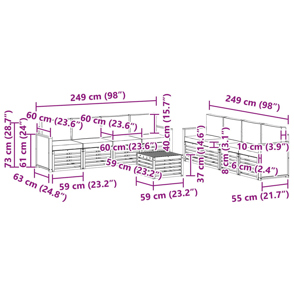 vidaXL Zestawy sof z poduszką 9 pcs Lite Drewno Akacji