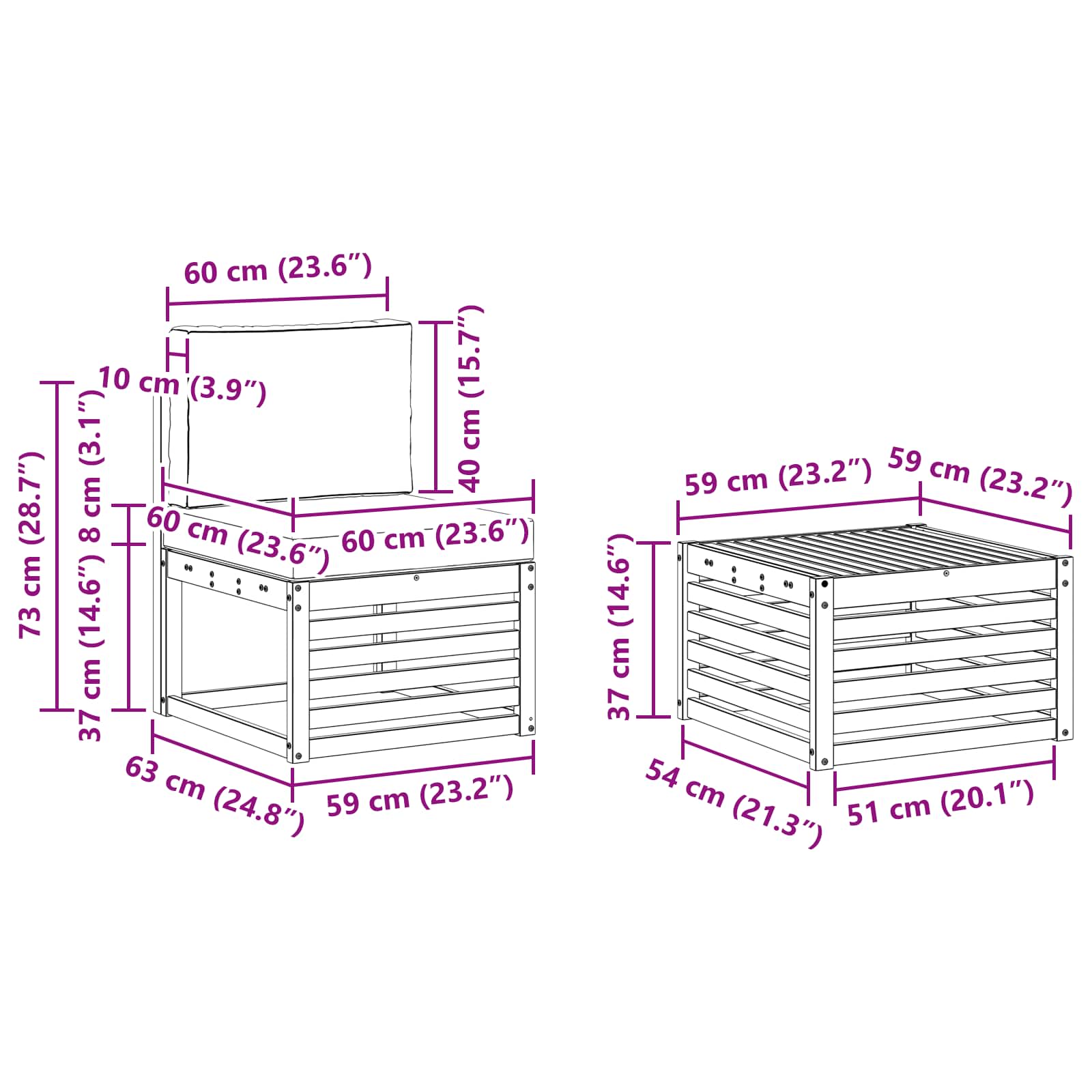 vidaXL Zestawy sof z poduszką 9 pcs Lite Drewno Akacji