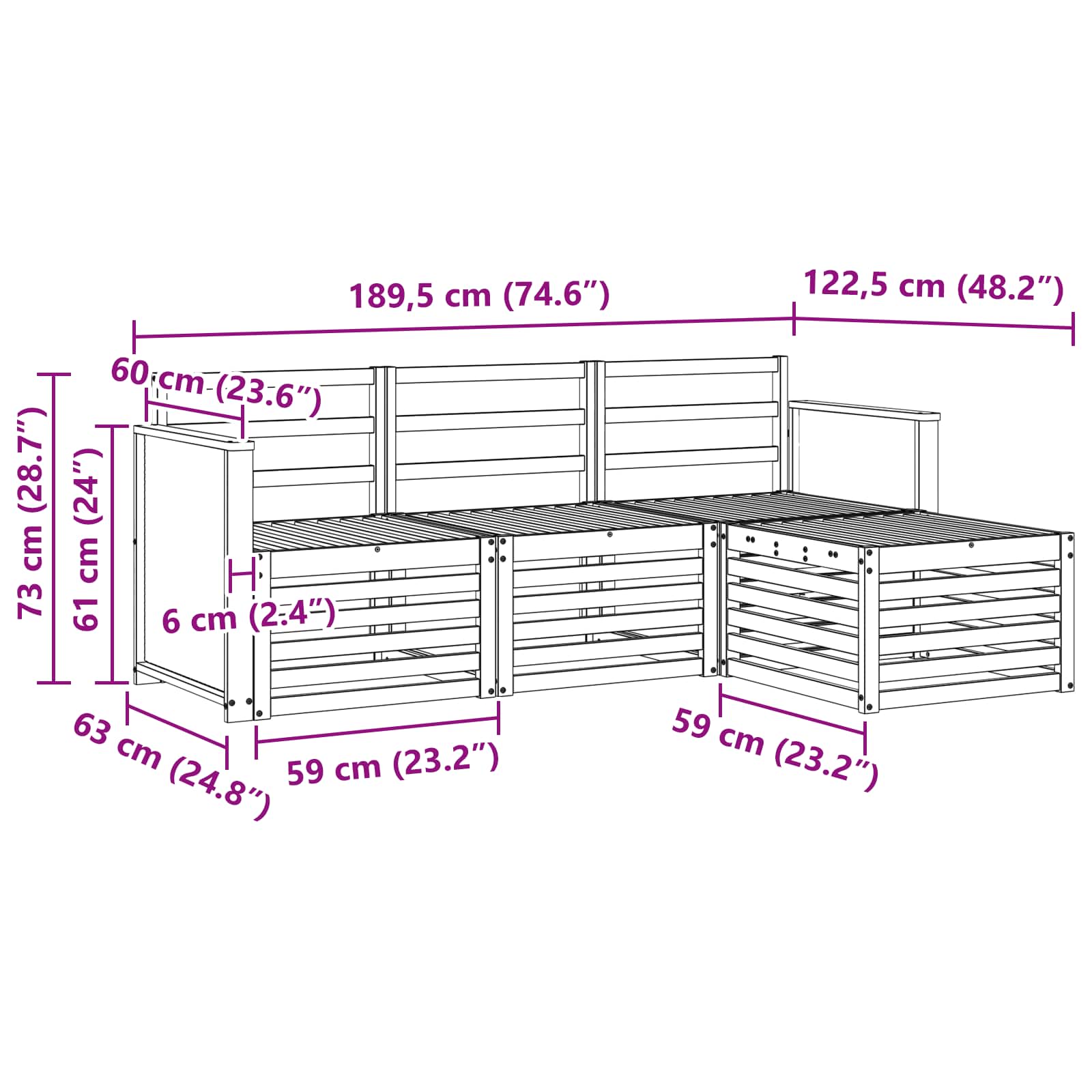 vidaXL Zestaw sof na zewnątrz 4 pcs naturalny