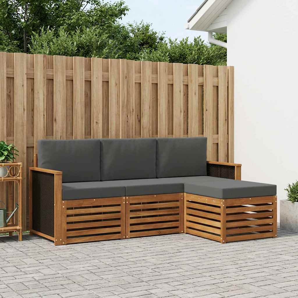 vidaXL Zestaw sof na zewnątrz z poduszką 4 pcs Naturalny i Antracytowy