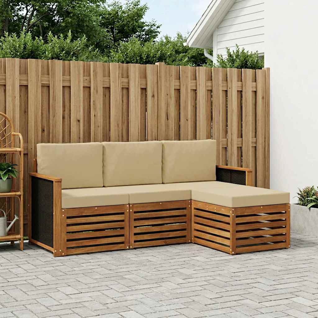 vidaXL Zestaw sof na zewnątrz z poduszką 4 pcs Naturalny i Beżowy